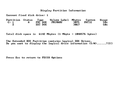 fdisk screen shot