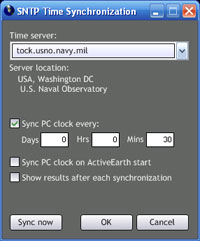 ActiveEarth 2.0 Time sync screenshot