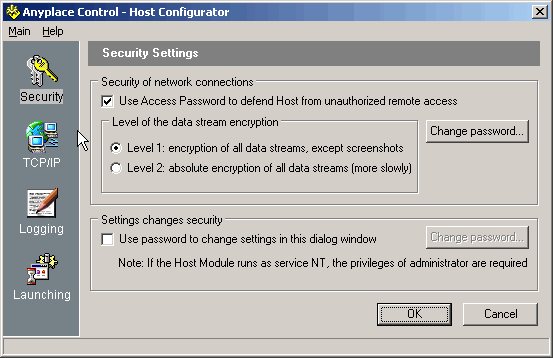 Anyplace Control additional settings