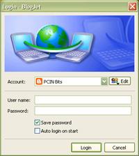 BlogJet login and account screen
