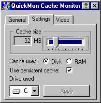 CD-Quick Cache settings tab screenshot