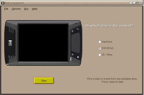 DVD to Pocket PC 3.0 main screen