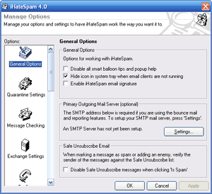 iHateSpam 4.0 Options Window