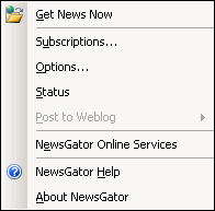 Newsgator Menu