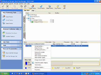 Partition Manager 2008 partition operations screenshot