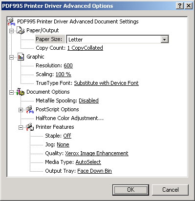 PDF995 Printer Driver Advanced Properties