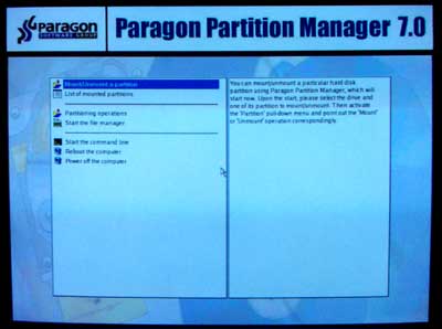 Paragon Linux Main screen