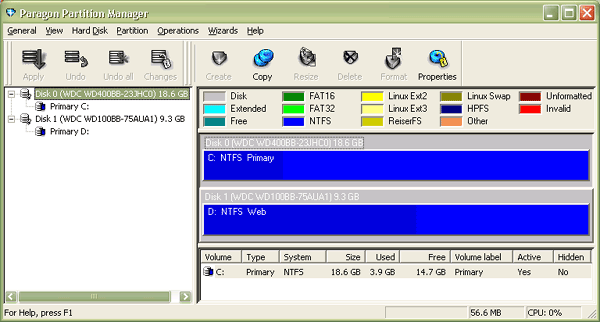 Paragon Partition Manager Windows screen