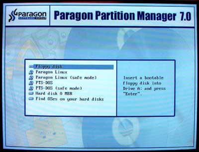 Paragon Linux Boot Manager screen