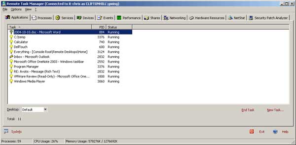 Remote Task Manager Main Screen