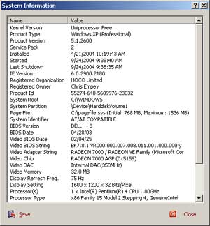 Remote Task Manager SysInfo Screen